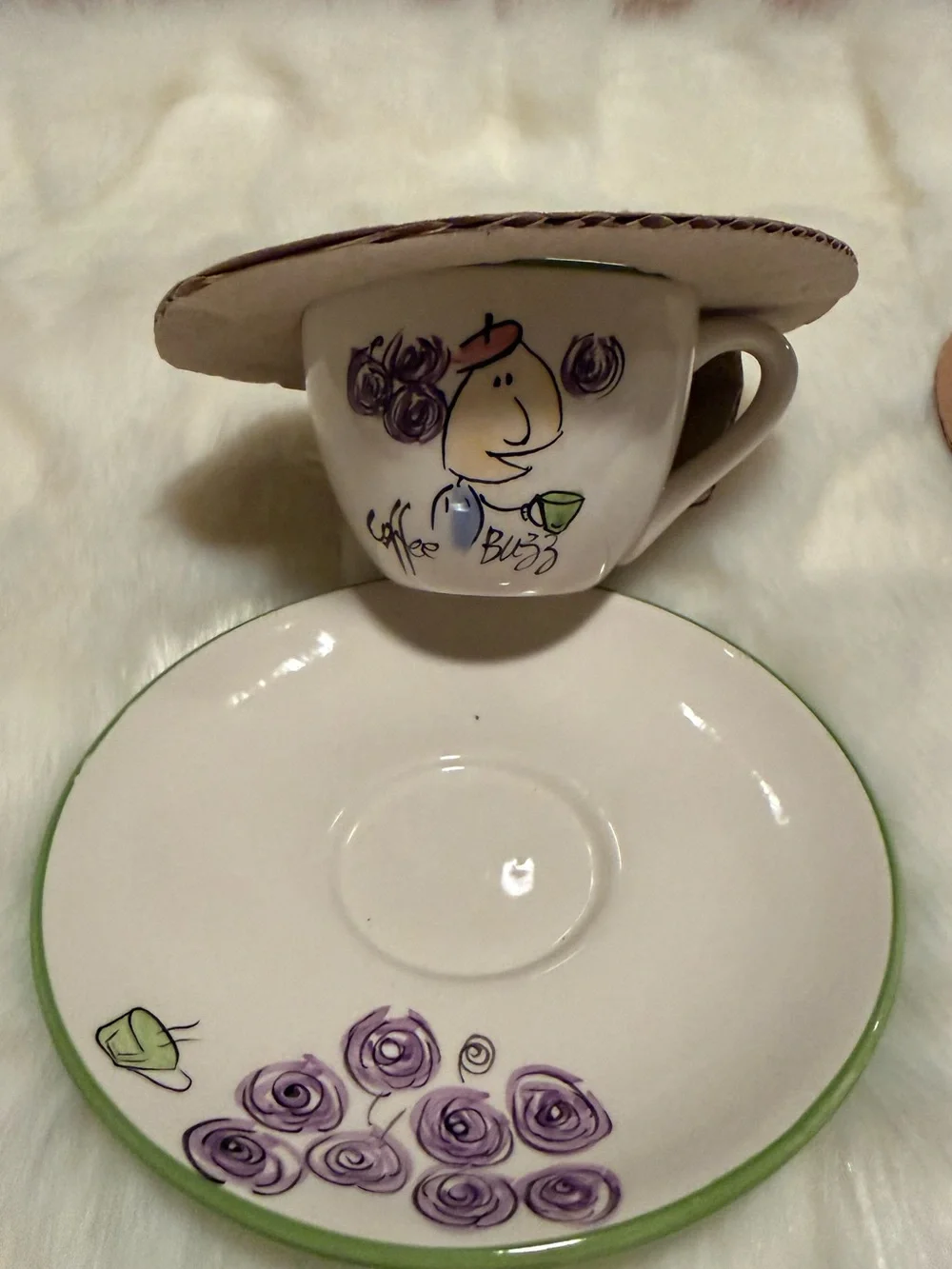 Tabletops Unlimited Coffee Buzz 8-Piece Hand-Painted Espresso Cup & Saucer Set N